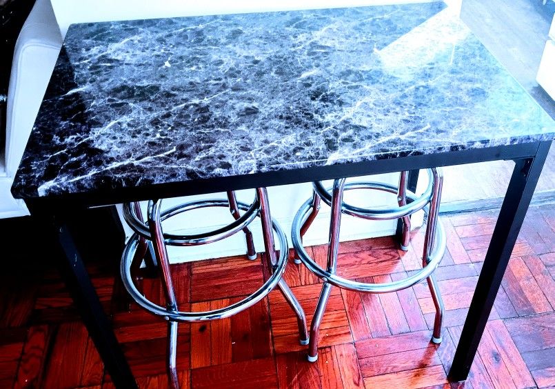 Black Marble Top BAR Table & CHAIRS