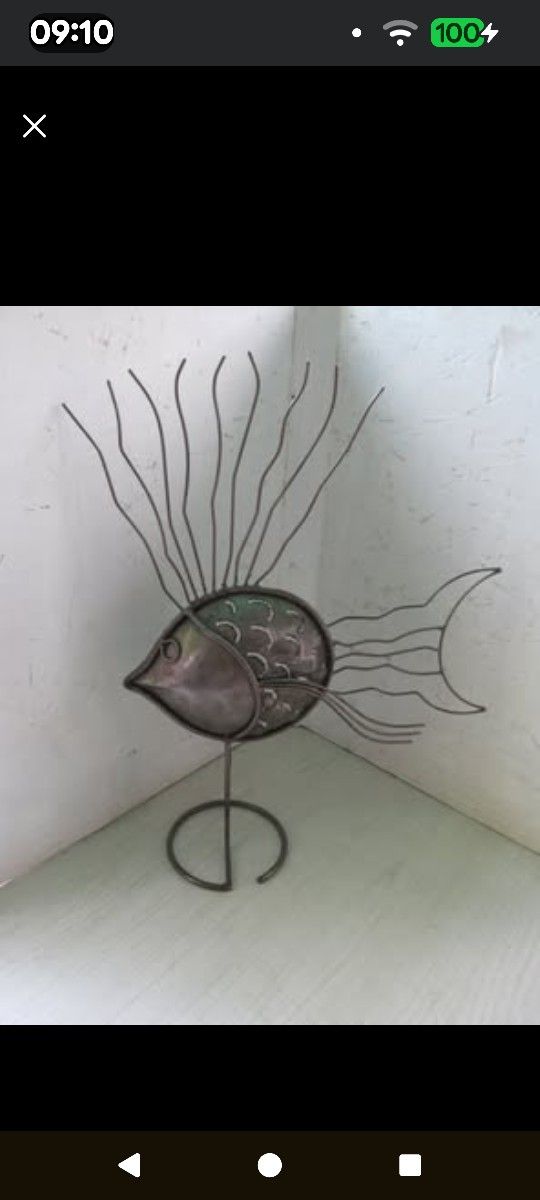 Handmade Metal Blow Fish Decor Candle Stand Holder 21" Tall x 16" Wide x 6" Deep