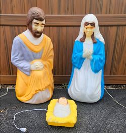 Vintage Empire XL 40" Nativity Blow Mold 3 Pc Set Mary Joseph Baby Jesus Lighted