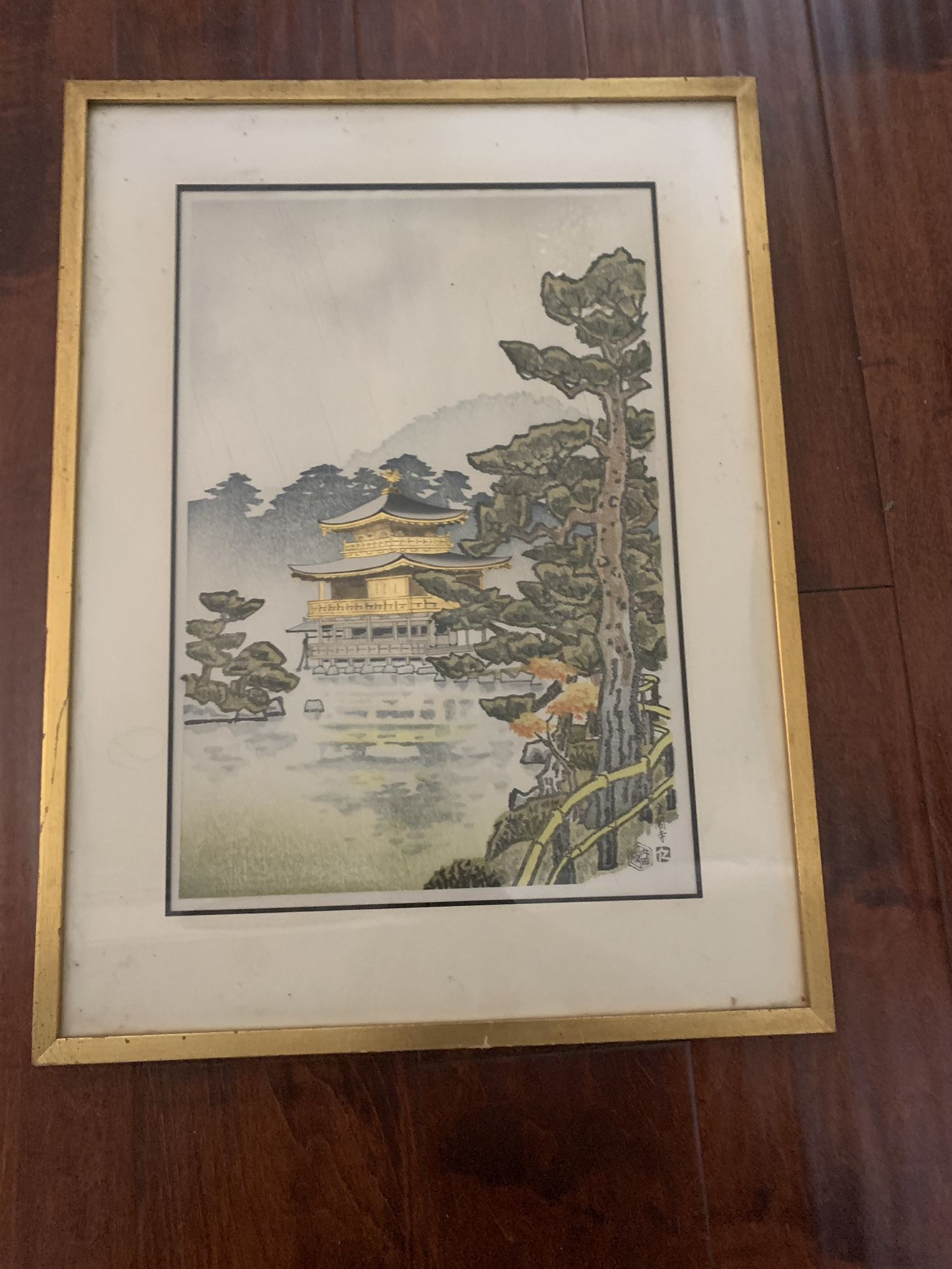 Original Japanese Woodblock Print Golden Pavilion in Kyoto by Nisaburo Ito