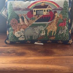 Pillow -Handmade exclusive needlepoint Noah’s ark Design- No Damage 