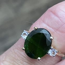 10K Super Rare 4.32ct Russian Chrome Diopside Ring w/Ceylon White Sapphires 