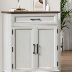 Accent Cabinet, 1 Drawer, 2 Doors, White/Brown Top
