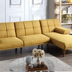 Brand New Mustard Futon Sofa + Chaise 