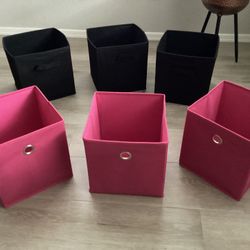 Storage Cubes, 11 Inch Durable 6 Pack Fabric Foldable Collapsible Bins with Handles for Organization, Closet, Shelves, Offices, Toys, Black Pink