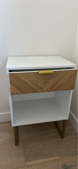Modern White Nightstands (both) w/ Gold Accents