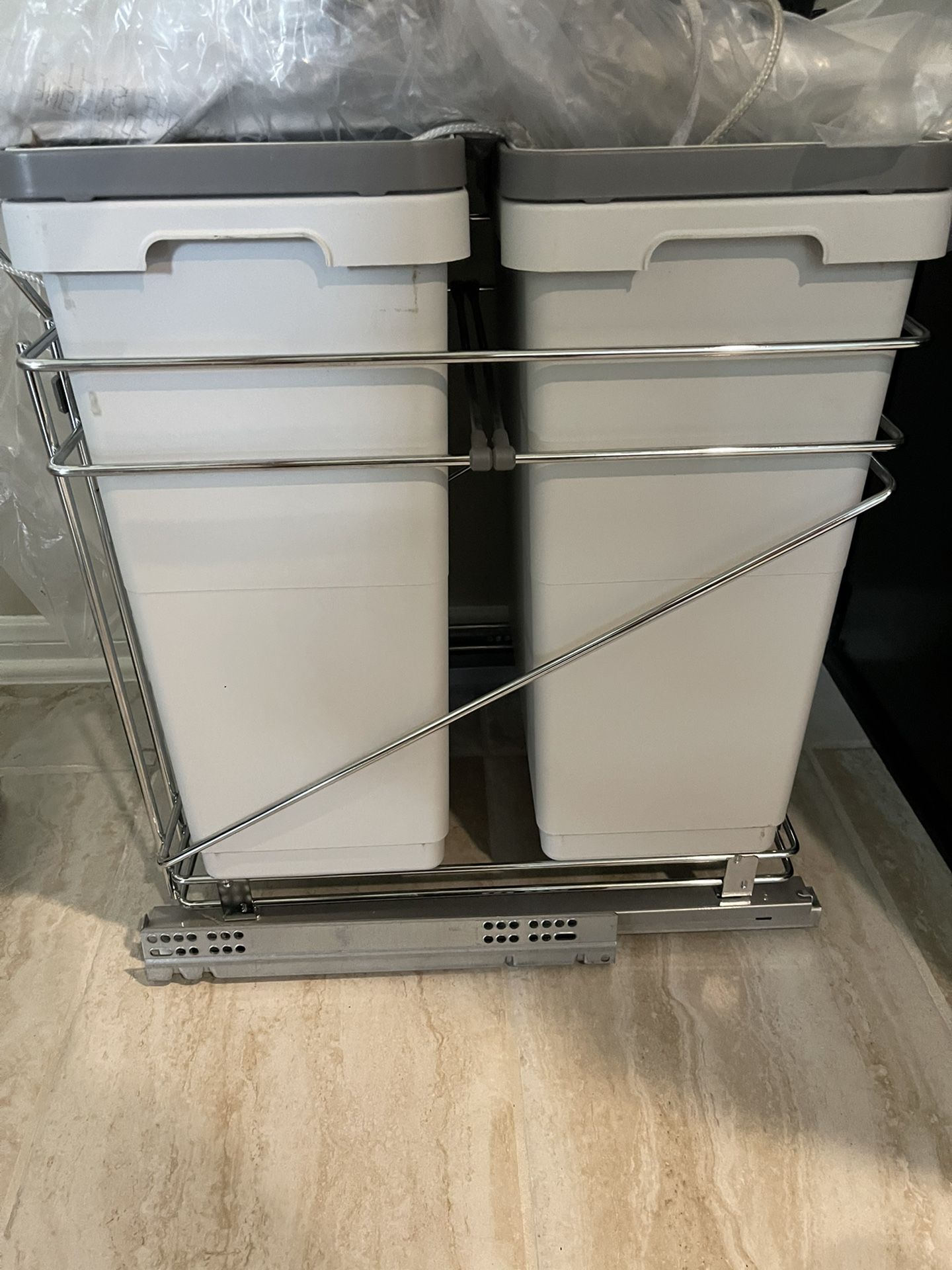 Double Trash Can Cabinet Slider