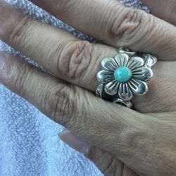 Silver Turquoise Flower Silver Ring 
