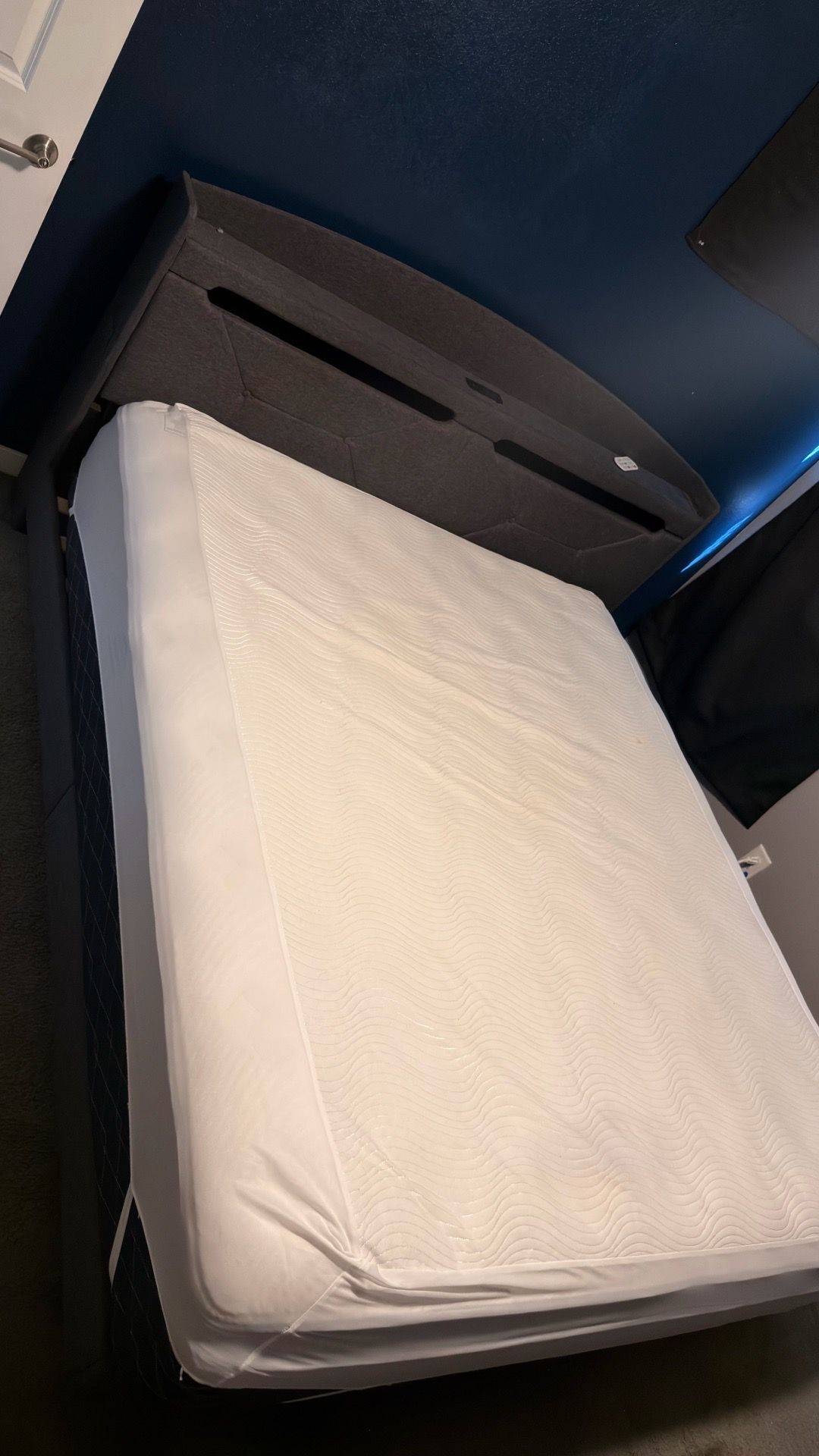 King Size Upholstered Bed Frame with Storage Headboard + Mattress