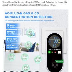 Combustible Gas & Carbon Monoxide Detector 4-in-1 Alarm with Temp/Humidity Sensor - Plug-in CO/Gas Leak Detector for Home, RV, Apartment Safety (Explo