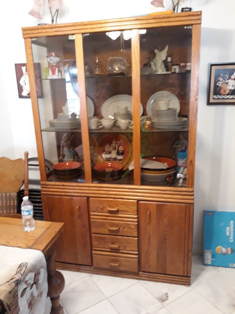 Antique hutch with China dishes