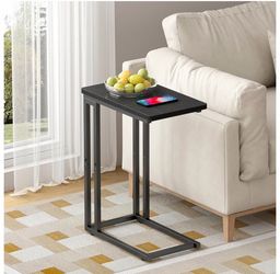 2 Pack - C Shaped End Table - Slide Under Sofa Couch Bed, Small Table for Small Spaces, Skinny Overbed, Coffee Drink Snack Table for Living Room, Blac
