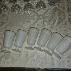 6 Milk White Pedestal Glasses