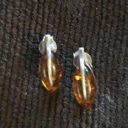 Vintage Amber and Sterling Silver Post earrings