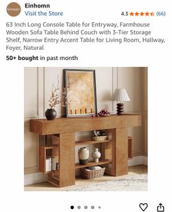63 Inch Farmhouse Console Table for Entryway (Natural Wood color)