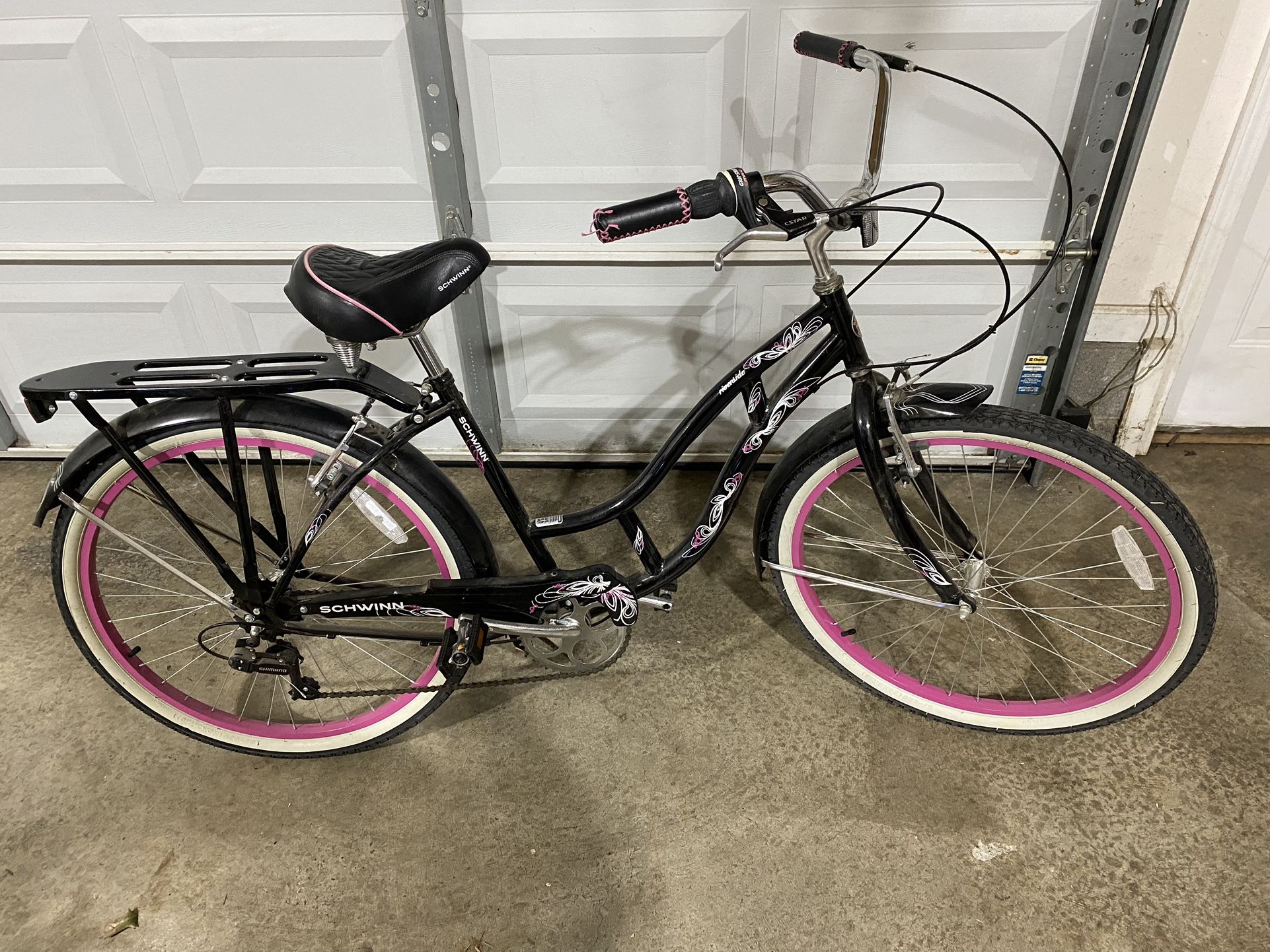 Schwinn Riverside Step Thru Bike Black With pink Accents 