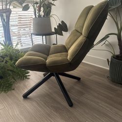 Modern Olive Green Accent Chair – Swivel Base