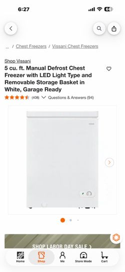 Vissani 5 cu. ft. Manual Defrost Chest Freezer with LED Light Type and Removable Storage Basket in White, Garage Ready