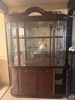 Dark Wood China Cabinet with Glass Display