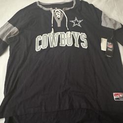  Women's New Era Navy Dallas Cowboys Plus Size Lace-Up Notch Neck Long Sleeve T-Shirt