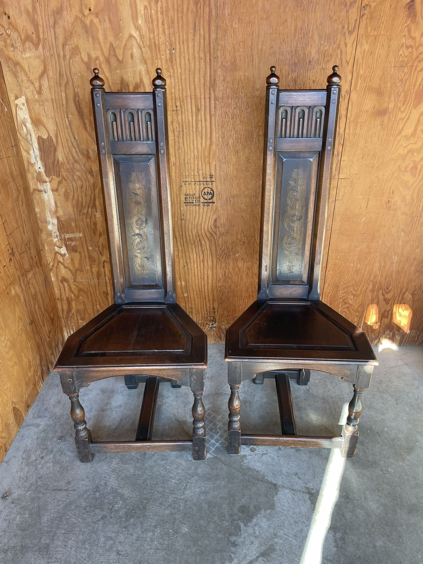 1873 -Antique-Pair of Gothic Decorated Wooden Chairs by Kittinger!