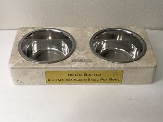 New Double Dish Stainless Steel Pet Bowl with Marble Stand