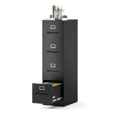 V-4 Drawer File Cabinet, Vertical File Cabinet with Lock, Metal Locking Filing Storage Cabinet for Home Office, Hanging Files for A4/ Legal/Letter, As
