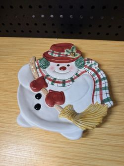 Fitz & Floyd FF Holiday Christmas Snowman Plate Dish