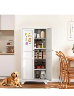 #E White Metal Kitchen Pantry Storage Cabinets Food Storage Kitchen Cupboard 61"