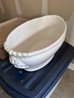 White Ceramic Oval Serving Bowl
