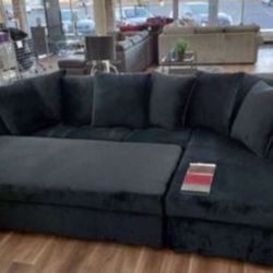  New Super Comfy USA 🇺🇸 Made Sectional Sofa Couch *Ottoman Sold Separately* Black Or Black And Gray 