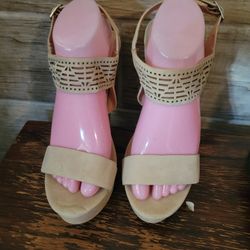 Nude Open Heel Wedge Sandals