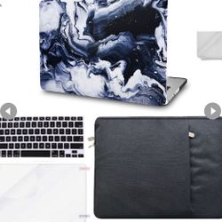 KECC Compatible with MacBook Air 13 inch Case A1369/A1466 Plastic Hard Shell + Keyboard Cover + Sleeve + Screen Protector + Dust Cloth (Black Grey Mar