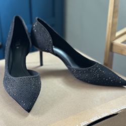 Zara Black Rhinestone Kitten Heels