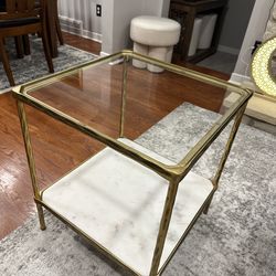 Antique Brass Square Glass End Table with Marble Shelf From Ashley  21 in. W x 21 in. D x 24.88 in