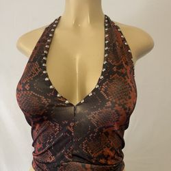 Home Made Biker Studded Snake Halter Top