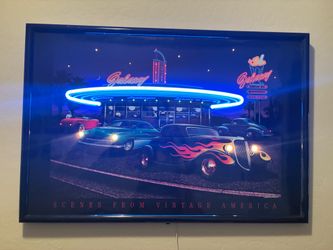 Vintage Electric Art “Galaxy Drive-In” Lighted Wall Art – 25” x 37”