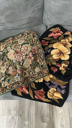 Vintage Floral Needlepoint Cushion￼ Cover - Velvet Back Zipper Boho