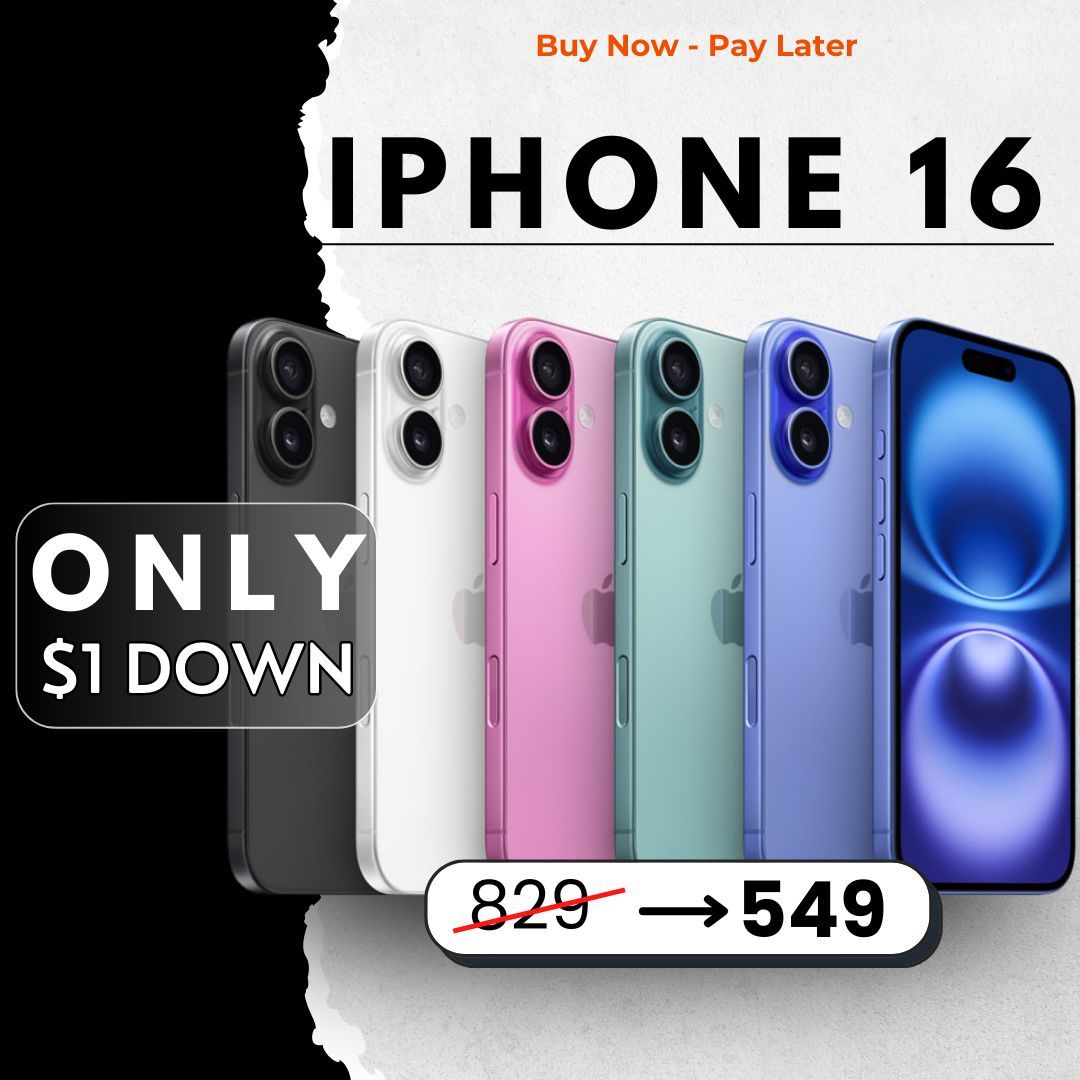 📱 iPhone 16 – Now Only $549.99 or $1 Down!