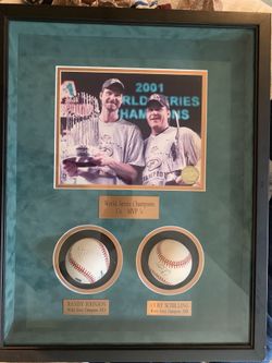 Randy Johnson and Curt Schilling 2001 World Series signed baseballs and photo