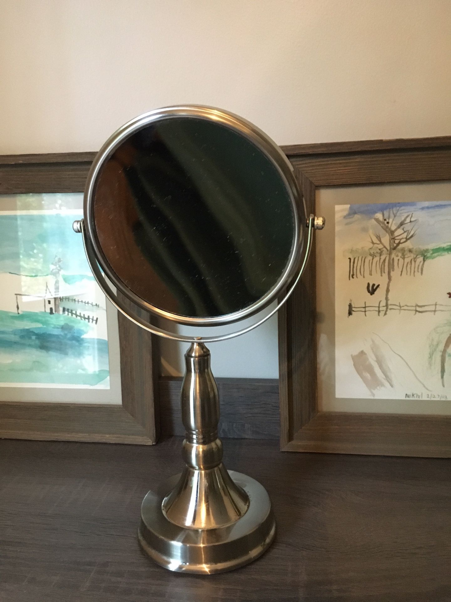 Revolving Regular And magnification table top vanity mirror