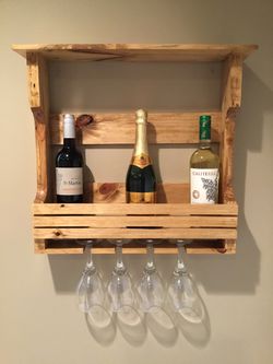 Wine Rack Reclaimed Farmhouse Wood Rustic Decor Holds (6) Bottles (4) Wine Glasses Country