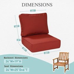 24''x24'' Outdoor Chair Cushions Set, Stain Resistant and Water Resistant, Sunbrella Fabric Cushion with Individual Pocket Springs for Backyard, Sofa,
