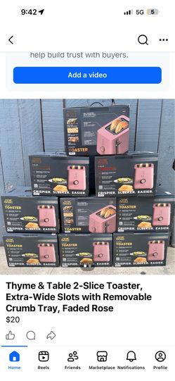 Thyme & Table 2-Slice Toaster, Extra-Wide Slots with Removable Crumb Tray, Faded Rose