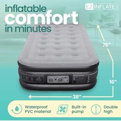 EZ INFLATE Double High Luxury Air Mattress with Built in Pump -Twin