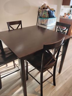 Dark Brown Counter Height Dining Table with 4 Chairs