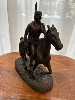 Native American Warrior on Horseback Bronze Sculpture