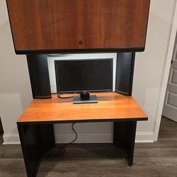 Office Desk with Overhead Hutch and Light