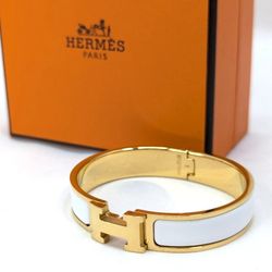 Click Clack H Gold x White Bracelet Bangle Women's 