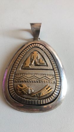 Elmer Thompson 14 k gold Navajo USA made 925 sterling pendant